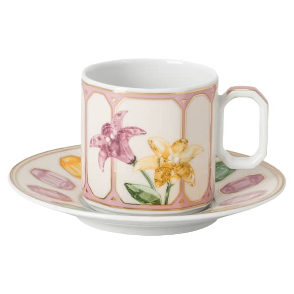 Idyllia espresso cup with saucer, Porcelain, Crystal print motif, Citron, Multicolored - Swarovski, 5735626