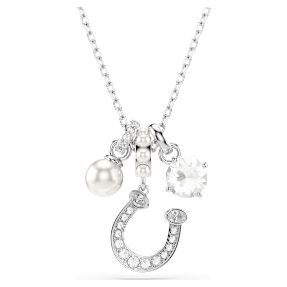 Μενταγιόν Symbolica, Crystal pearl, Στρογγυλή κοπή, Pavé, Πέταλο, Λευκό, Επιμετάλλωση ροδίου - Swarovski, 5736247