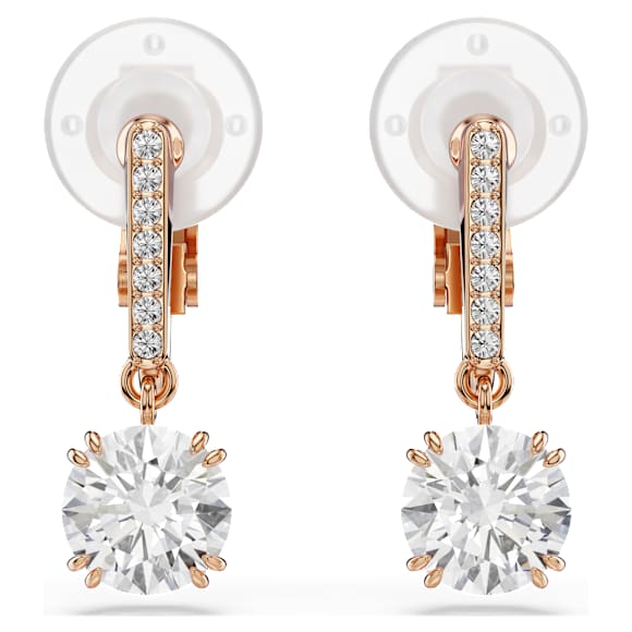 Stilla clip earrings, Round cut, Pavé, White, 18K rose gold finish - Swarovski, 5736940