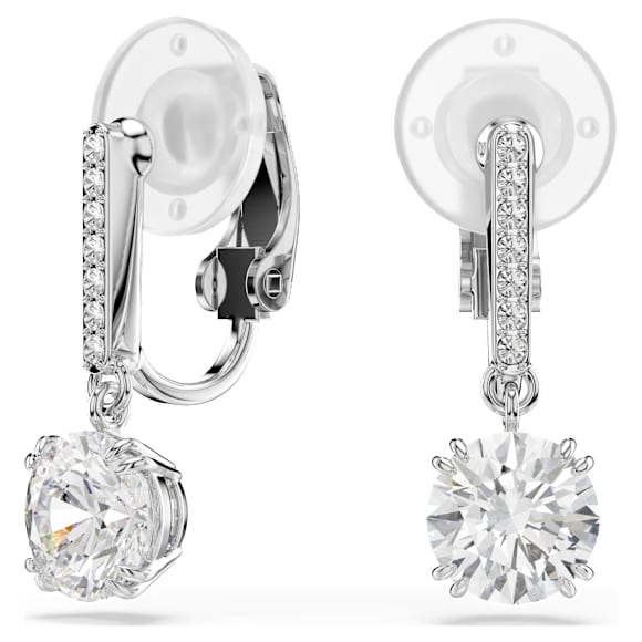 Stilla clip earrings, Round cut, Pavé, White, Rhodium plated - Swarovski, 5736942