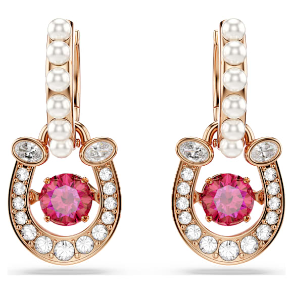 Pendants d'oreilles Symbolica, Crystal Pearl, Taille Ronde, Pavé, Fer à cheval, Rouges, Doré à l’or rose 18 carats (750/1000) - Swarovski, 5736979