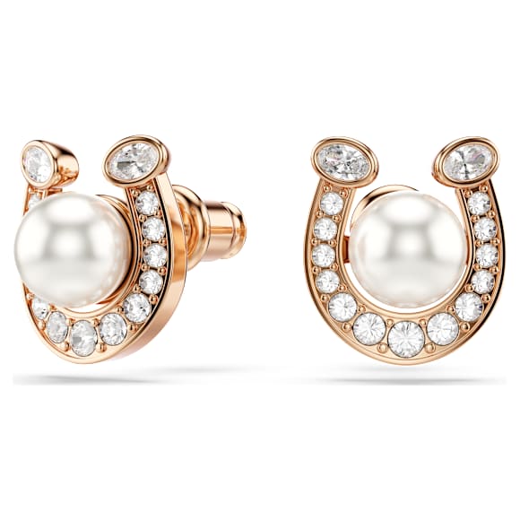 Symbolica 耳釘, 水晶珍珠，密鑲, 馬蹄鐵, 白色, 鍍金（玫瑰金色飾面） - Swarovski, 5736980