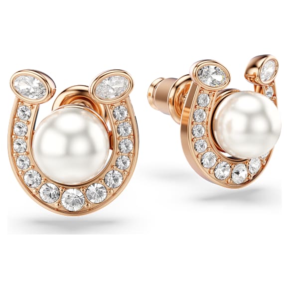 Symbolica stud earrings, Crystal pearl, Pavé, Horseshoe, White, 18K rose gold finish - Swarovski, 5736980