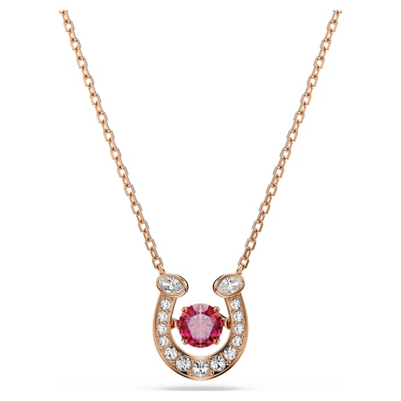 Symbolica pendant, Round cut, Pavé, Horseshoe, Red, Rose gold-tone plated - Swarovski, 5736981