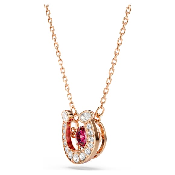 Symbolica pendant, Round cut, Pavé, Horseshoe, Red, Rose gold-tone plated - Swarovski, 5736981