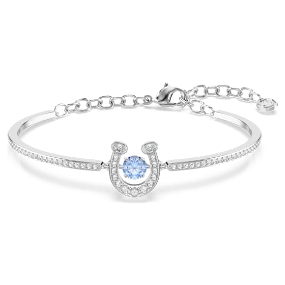 Symbolica bangle, Round cut, Pavé, Horse shoe, Blue, Rhodium