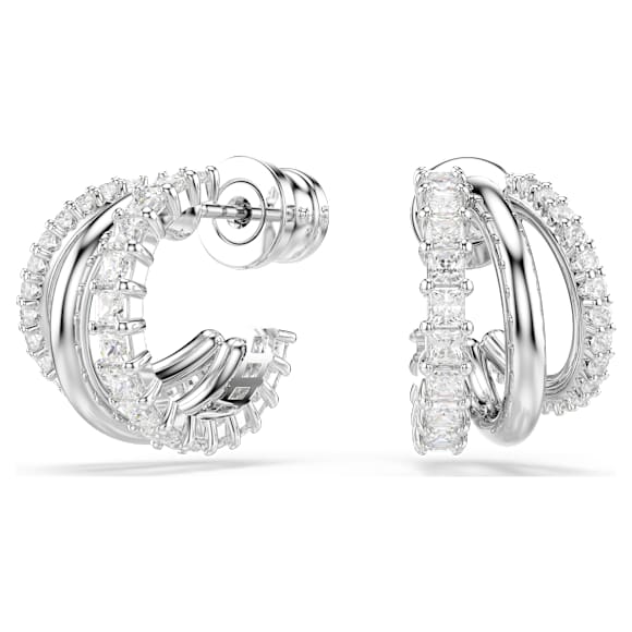 Hyperbola hoop earrings, Round cut, Mini, White, Rhodium plated - Swarovski, 5737110