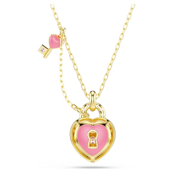 Idyllia medál, Vegyes metszés, Szív, kulcs, Rózsaszín, 18 kt-os aranybevonat - Swarovski, 5737288