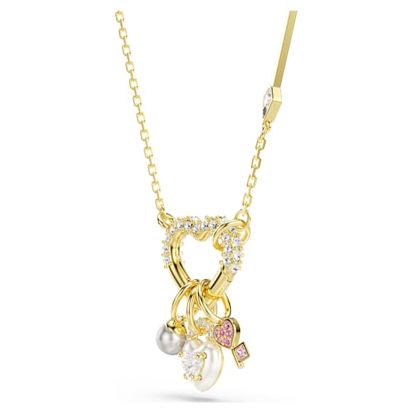 Pendente Idyllia, Taglio misto, Cuore, chiave, Rosa, Placcato color oro - Swarovski, 5737290