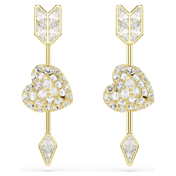 Idyllia 드롭 이어링, 믹스 컷, 하트 위드 애로우, 화이트, 18K 골드 피니시 - Swarovski, 5737295