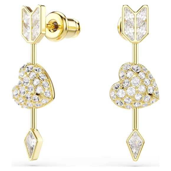 Idyllia ต่างหูทรงหยดน้ำ, ผสมผสานเหลี่ยมเจียระไนหลายหลายรูปแบบ, หัวใจกับลูกศร, ขาว, ตกแต่งผิวด้วยทองคำ 18K - Swarovski, 5737295