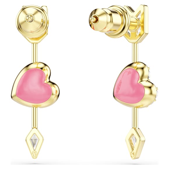 Visací náušnice Idyllia, Různé výbrusy, Srdce se šípem, Bílá, Povrchová úprava z 18k zlata - Swarovski, 5737295