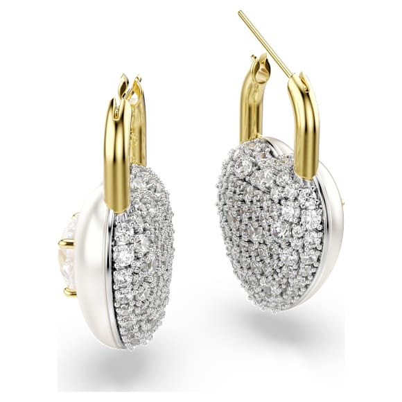 Idyllia drop earrings, Mixed cuts, Heart, White, 18K gold finish - Swarovski, 5737297