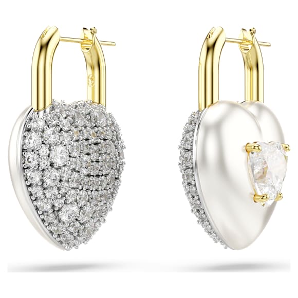Orecchini pendenti Idyllia, Taglio misto, Cuore, Bianchi, Finitura oro 18K - Swarovski, 5737297