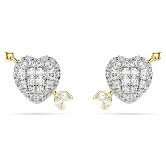 Brincos stud Idyllia, Combinação de lapidações, Coração com flecha, Branco, Acabamento de combinação de metais - Swarovski, 5737298
