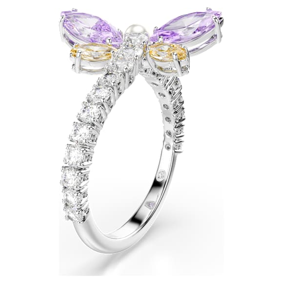Ariana Grande x Swarovski motif ring, Mixed cuts, Dragonfly, Multicolored, Rhodium plated - Swarovski, 5737370
