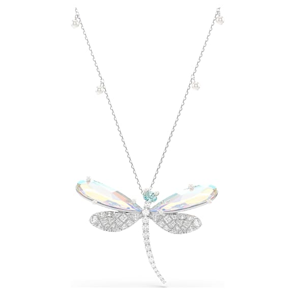 Přívěsek s broží Ariana Grande x Swarovski, Křišťálová perla, Různé výbrusy, Vážka, Bílý, Pokoveno rhodiem - Swarovski, 5737429