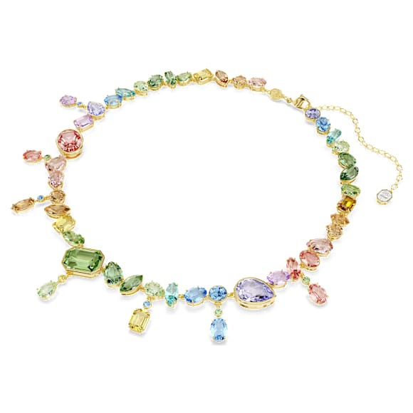 Gema necklace, Mixed cuts, Dangling crystals, Multicoloured, Gold-tone plated - Swarovski, 5737443