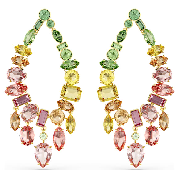 Gema 水滴形耳環, 混合式切割，枝形設計, 漸層色, 鍍金（金色飾面） - Swarovski, 5737445