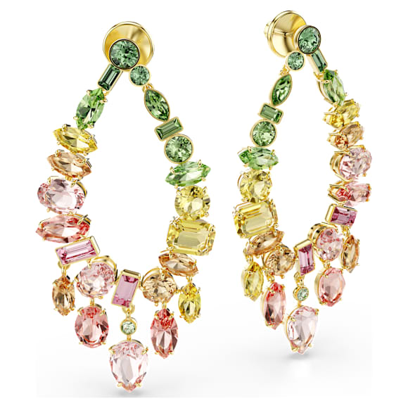 Gema 水滴形耳环, 混合切割、垂饰, 流光溢彩, 金色饰面 - Swarovski, 5737445