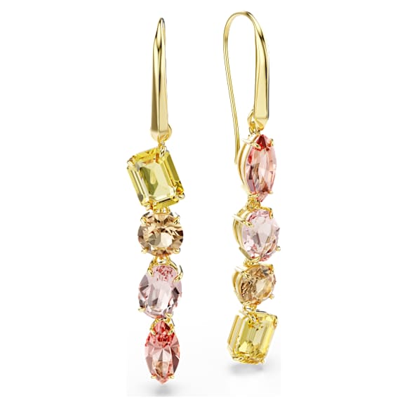 Visací náušnice Gema, Asymetrický design, Různé výbrusy, Růžová, Pokoveno ve zlatém odstínu - Swarovski, 5737454