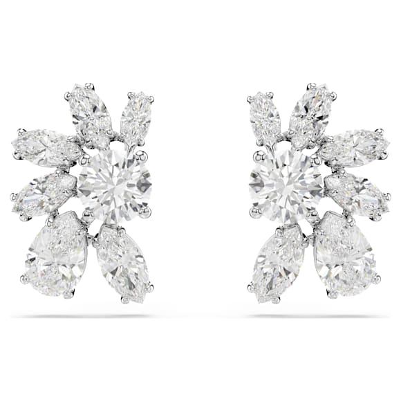 Cercei stud Mesmera, Tăieturi mixte, Floare, Albi, Placat cu rodiu - Swarovski, 5737462