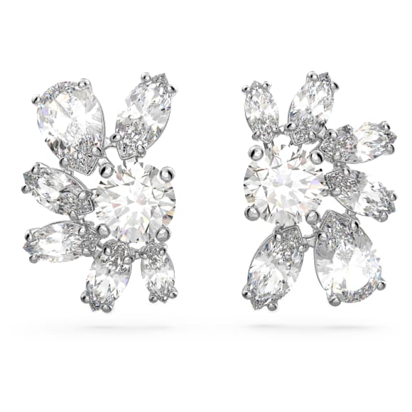 Mesmera stud earrings, Mixed cuts, Flower, White, Rhodium plated - Swarovski, 5737462