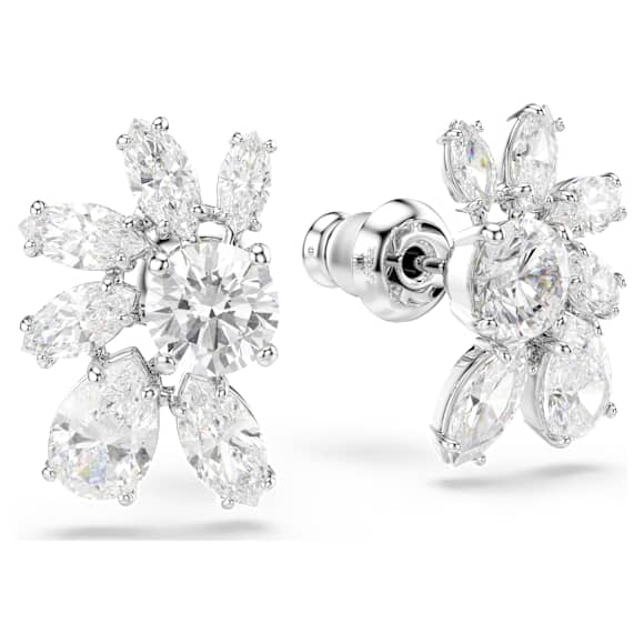 Cercei stud Mesmera, Tăieturi mixte, Floare, Albi, Placat cu rodiu - Swarovski, 5737462