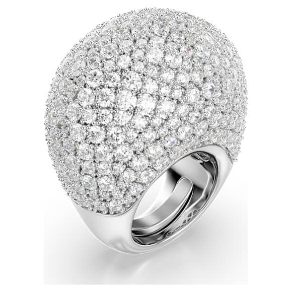 Sublima cocktail ring, Large, White, Rhodium plated - Swarovski, 5737618