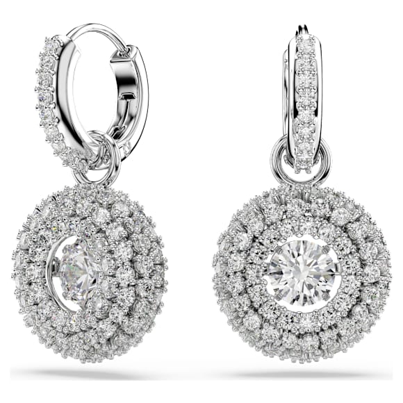 Viseči uhani Sublima, Okrogli rez, Beli, Prevleka iz rodija - Swarovski, 5738193