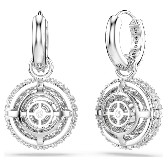Brincos compridos Sublima, Lapidação redonda, Branco, Lacado a ródio - Swarovski, 5738193