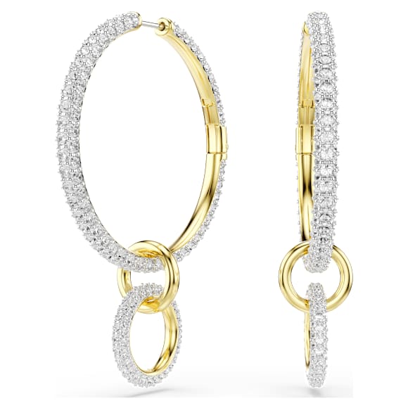 Dextera 후프 이어링, 라운드 컷, 화이트, 18K 골드 피니시 - Swarovski, 5738201