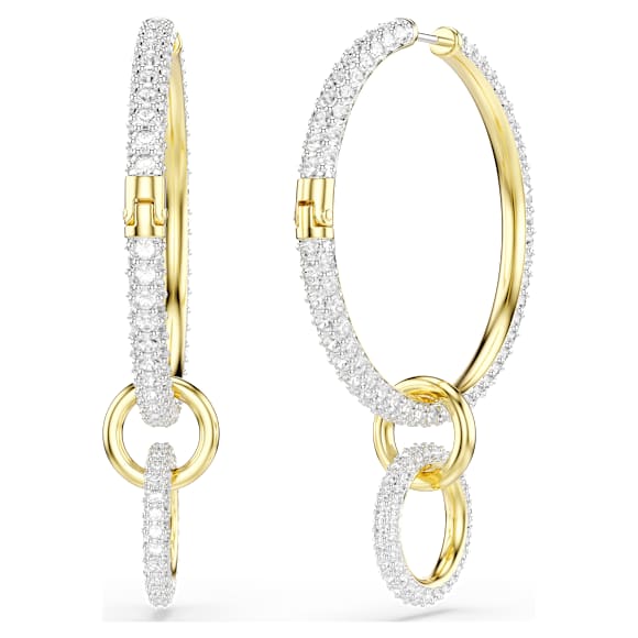 Dextera 大圈耳環, 圓形切割, 白色, 18K 金飾面 - Swarovski, 5738201