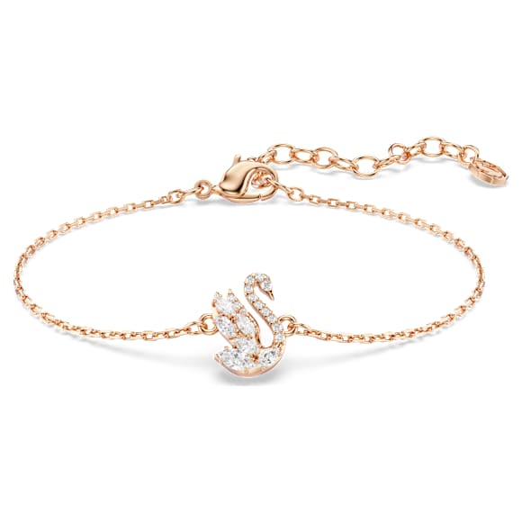 Swan สร้อยข้อมือ, ผสมผสานเหลี่ยมเจียระไนหลายหลายรูปแบบ, หงส์, ขาว, ตกแต่งผิวด้วยโรสโกลด์ 18K - Swarovski, 5738202