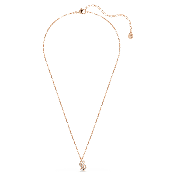 Pandantiv Swan, Tăieturi mixte, Lebădă, Alb, Placat cu nuanță roz-aurie - Swarovski, 5738203