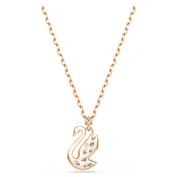 Swan 펜던트, 믹스 컷, 스완, 화이트, 18K 로즈 골드 피니시 - Swarovski, 5738203