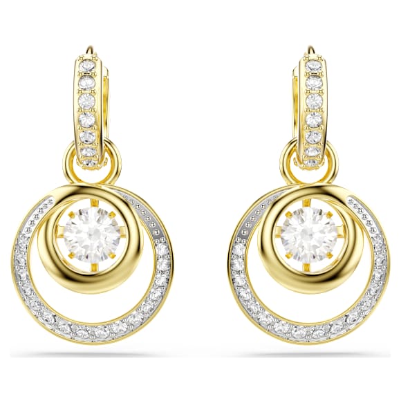 Brincos compridos Hyperbola, Lapidação redonda, Branco, Acabamento em ouro de 18 quilates - Swarovski, 5738249