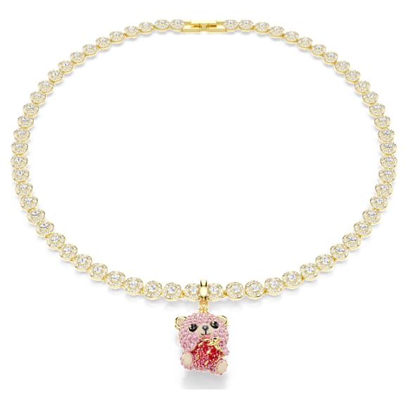 Idyllia 吊坠, 混合切割, 泰迪熊, 粉红色, 金色饰面 - Swarovski, 5738357