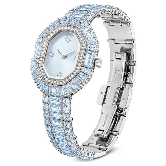 Zegarek Matrix octagon, Szlif schodkowy typu baguette, Metalowa bransoleta, Niebieski, Stal szlachetna - Swarovski, 5739632