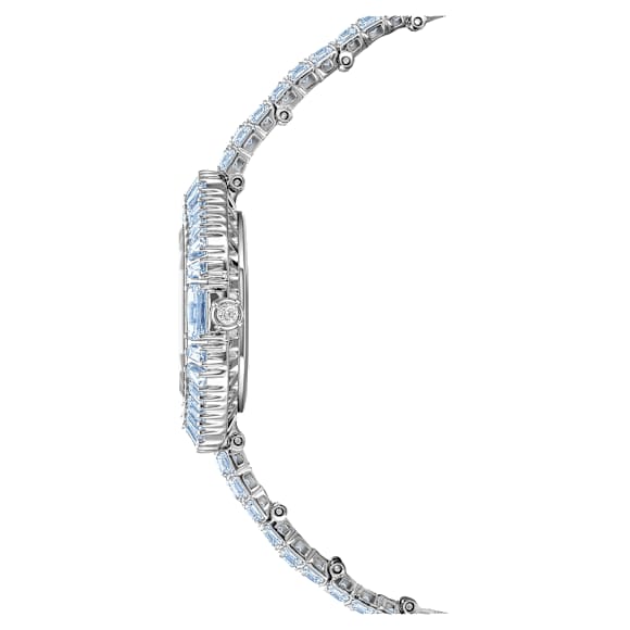 Matrix octagon watch, Baguette cut, Metal bracelet, Blue, Stainless steel - Swarovski, 5739632