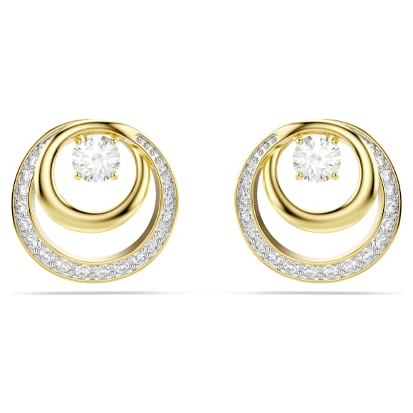 Hyperbola düğme Küpeler, Yuvarlak kesim, Beyaz, Altın rengi kaplama - Swarovski, 5740407