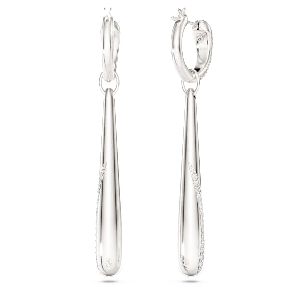 Σκουλαρίκια drop με κρίκους Swarovski Classica, Στρογγυλή κοπή, Λευκά, Ασήμι 925 - Swarovski, 5740455