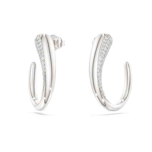 Pendientes de aro Swarovski Classica, Talla redonda, Blancos, Plata de ley - Swarovski, 5740456
