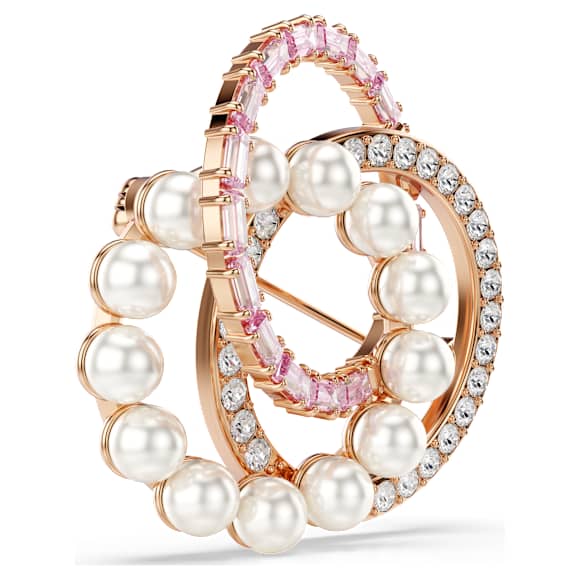 Connexus brooch, Crystal pearl, Mixed cuts, Pink, Rose gold-tone plated - Swarovski, 5741330