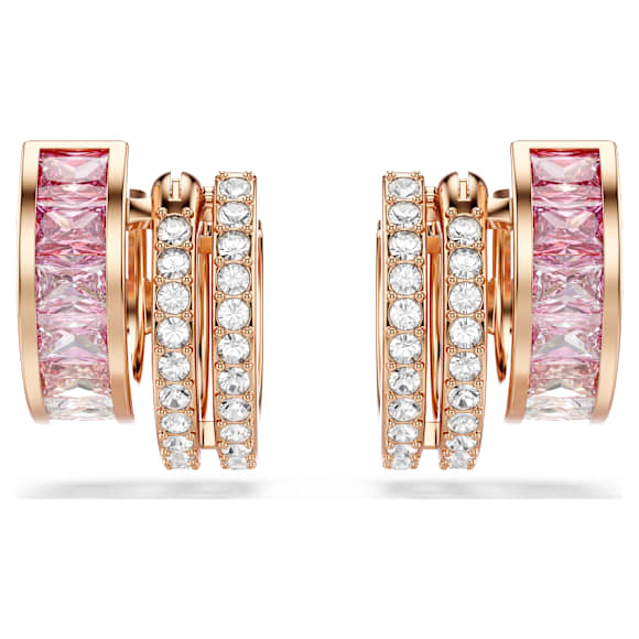 Connexus 大圈耳环, 混合切割, 粉红色, 玫瑰金色饰面 - Swarovski, 5741333