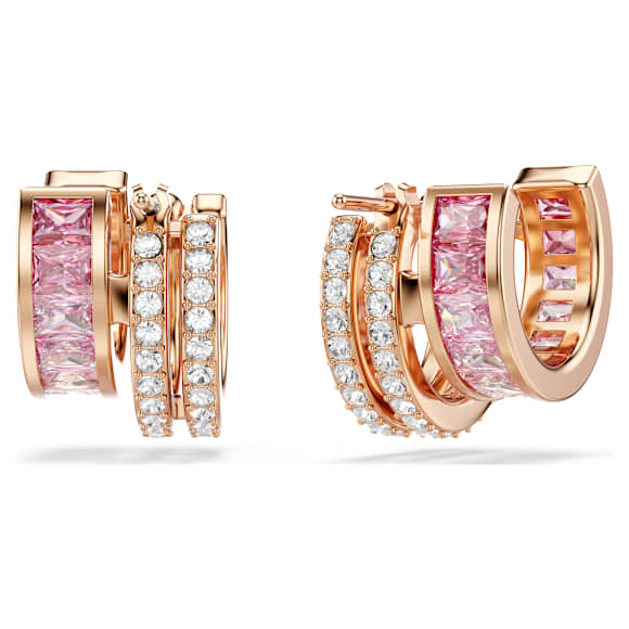 Connexus hoop earrings, Mixed cuts, Pink, 18K rose gold finish - Swarovski, 5741333