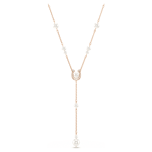 Symbolica Y necklace, Crystal pearl, Pavé, Horseshoe, White, 18K rose gold finish - Swarovski, 5741463