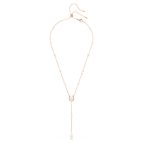 Symbolica Y necklace, Crystal pearl, Pavé, Horse shoe, White, Rose gold-tone plated - Swarovski, 5741463