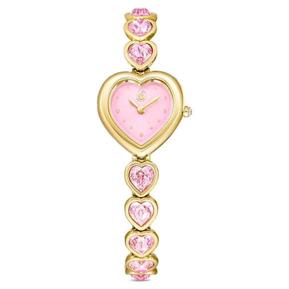 Reloj Idyllia Heart, Pulsera de cristal, Rosa, Acabado tono oro - Swarovski, 5741519