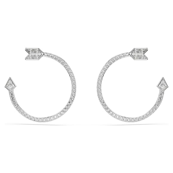 Idyllia hoop earrings, Mixed cuts, Arrow, White, Rhodium plated - Swarovski, 5741522